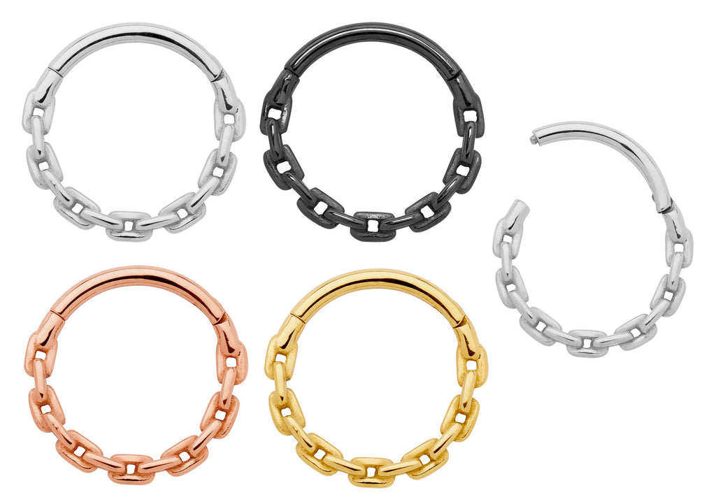1 Piece 16G Stainless Steel Chain Link Hinged Hoop Segment Ring Piercing Earring