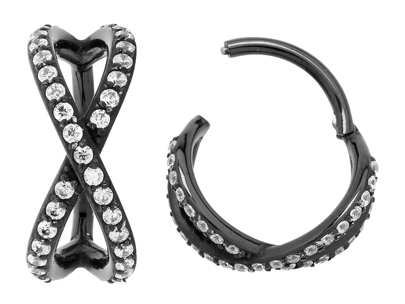 1 Piece 16G Stainless Steel Double Crossover Gem Hinged Hoop Segment Ring Piercing Earring