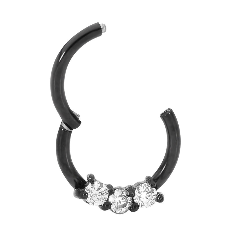 1 Piece 16G Stainless Steel 3 Gem Hinged Hoop Segment Ring Piercing Earring