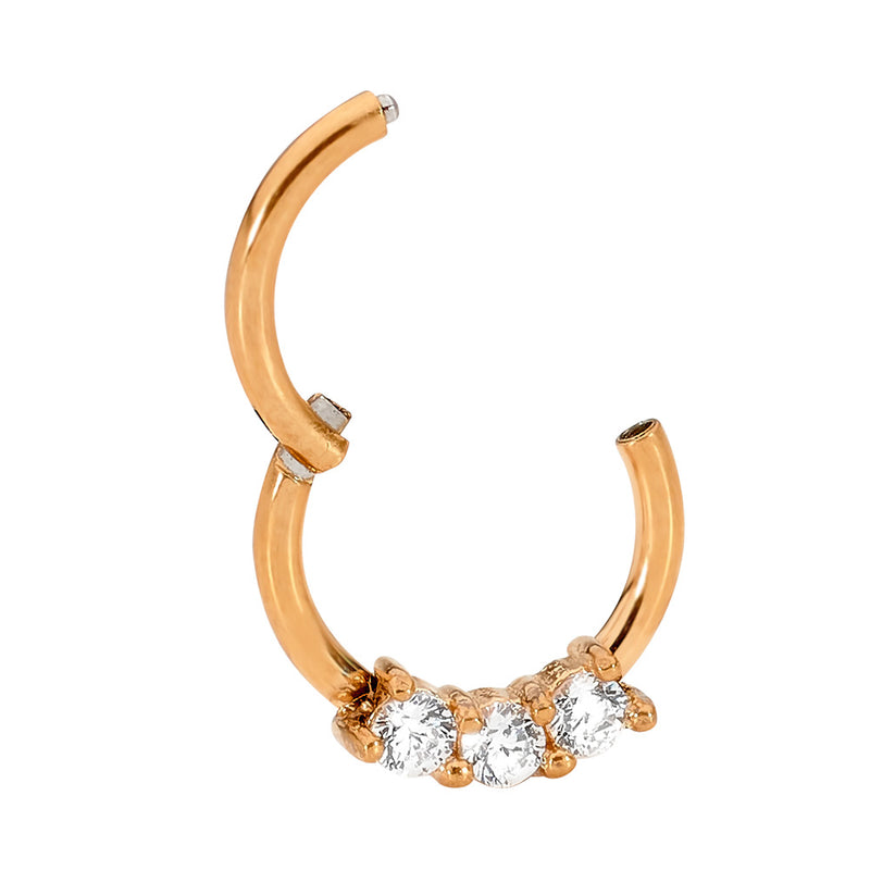 1 Piece 16G Stainless Steel 3 Gem Hinged Hoop Segment Ring Piercing Earring