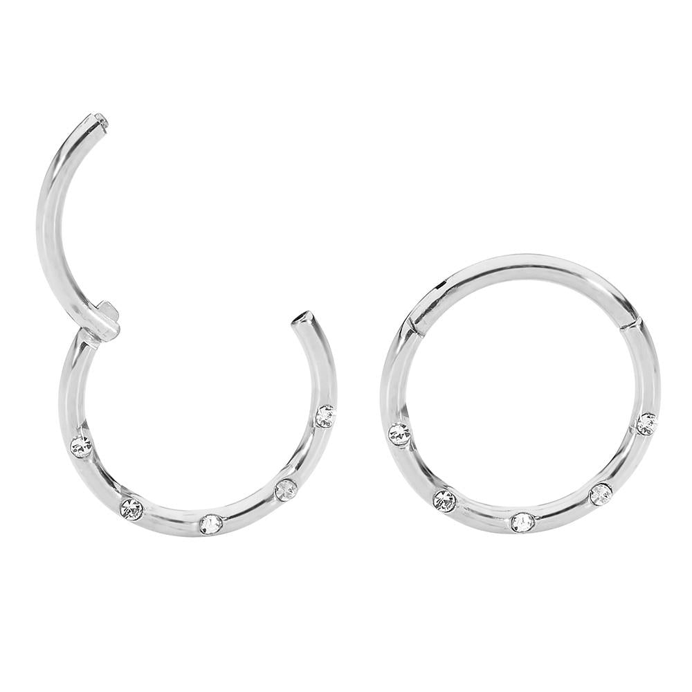 1 Pair 16G Titanium Punch Set Gem Hinged Hoop Segment Rings Sleeper Earrings