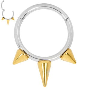 1 Piece 16G Stainless Steel Two Tone Spike Hinged Hoop Segment Ring Piercing Earring