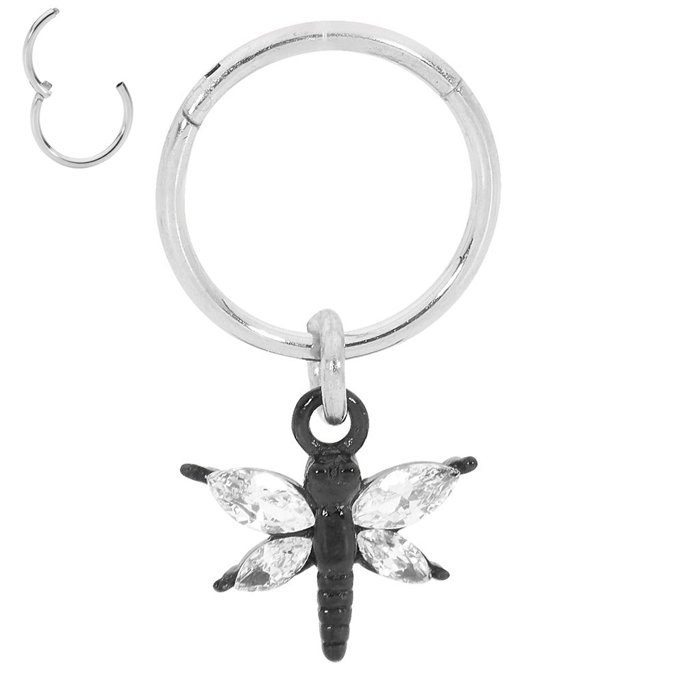 1 Piece 18G Stainless Steel Gem Butterfly Hinged Hoop Segment Ring Piercing Earring