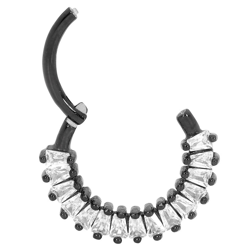 1 Piece 16G Stainless Steel Baguette Gem Hinged Hoop Segment Ring Piercing Earring