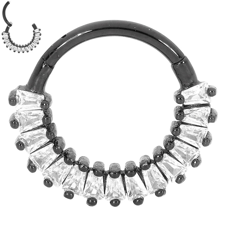 1 Piece 16G Stainless Steel Baguette Gem Hinged Hoop Segment Ring Piercing Earring