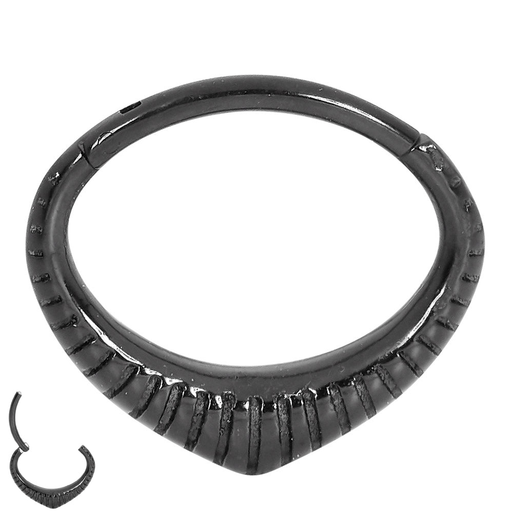 1 Piece 16G Stainless Steel Ribbed Oval Hinged Hoop Segment Ring Piercing Earring