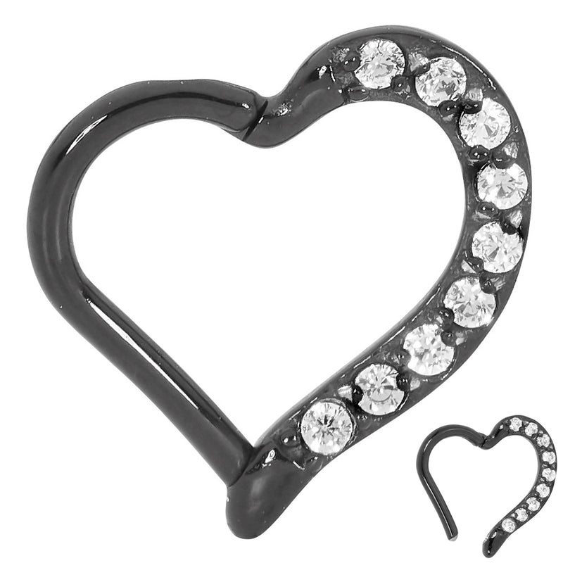 1 Piece 16G Stainless Steel Gem Love Heart Hinged Hoop Segment Ring Piercing Earring