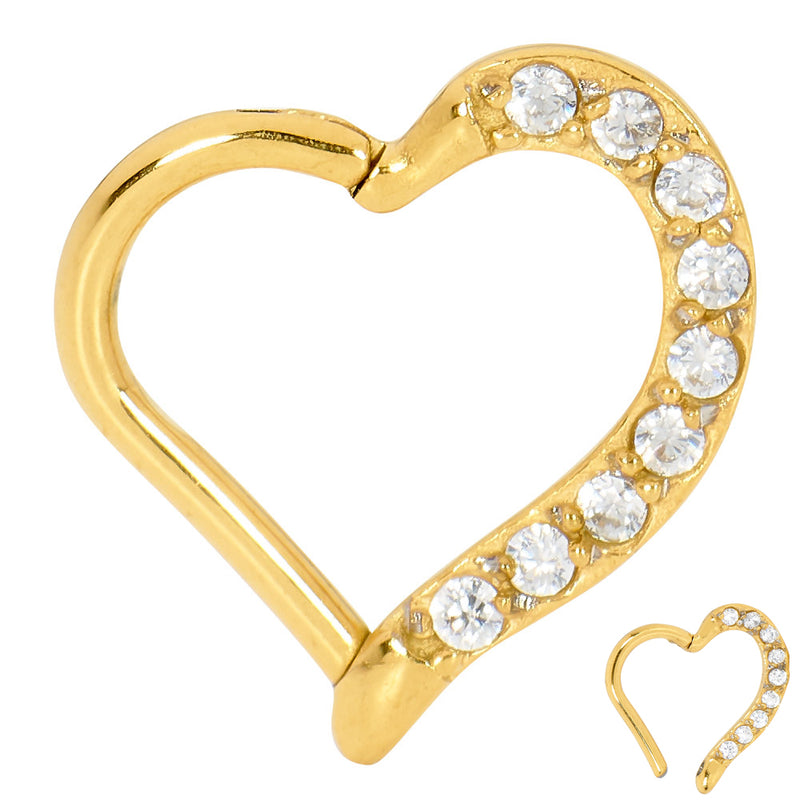 1 Piece 16G Stainless Steel Gem Love Heart Hinged Hoop Segment Ring Piercing Earring